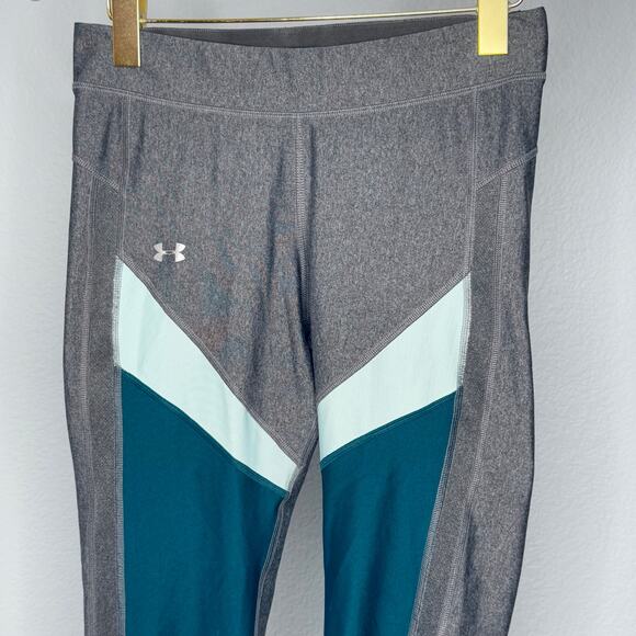 UNDER ARMOUR WOMEN'S HEATGEAR COLOR BLOCK ANKLE CROP GRAY - Picture 2 of 3